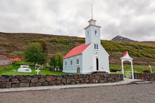 Little historical church in Laufas near Akureyri in northern Iceland