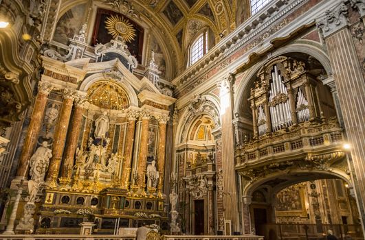 Interior in Gesu Nuovo church in Naples, Italy