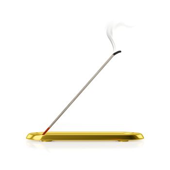 3d illustration of a incense stick with golden tray