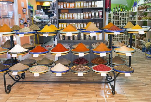 Spices on display on sale in a shop market in cordoba andausia