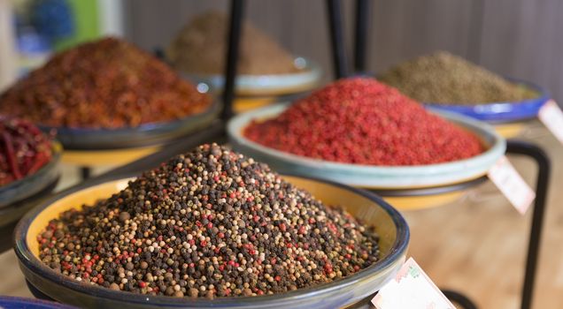 colored pepper in spice shop in Cordoba Andalusia