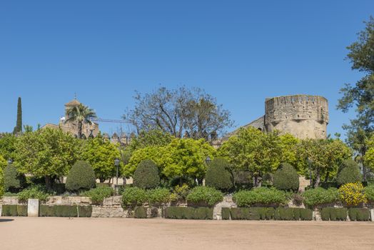 garden and old architecture in cordoba near the alcazart and mezdina