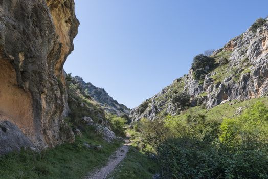 Sierras Subbéticas Natural Park in andalusia near zuheros with  walking track  throught the cliffs and high rocks 