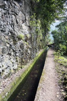 typical levade walking track  on the portugal island of Madeira, this is Lamaceiros Ribeira da Janala