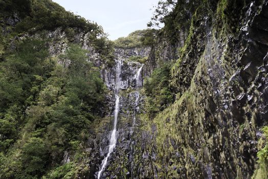 giiant waterfall called fontes risco on madeira island