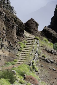 staircase tot the  high mountains at madeira island called pico arieiro, the top is 1818 meters above sea level