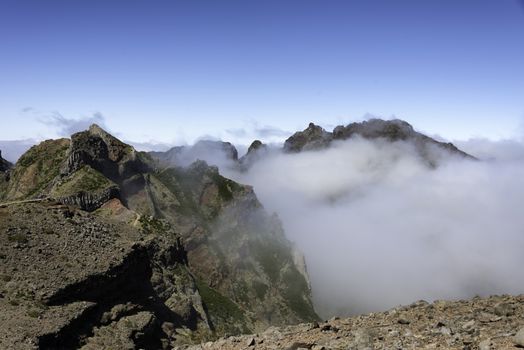 the high mountains at madeira island called pico arieiro, the top is 1818 meters above sea level
