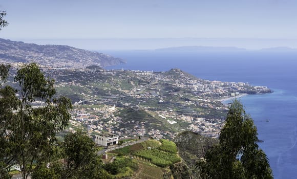 view from Miradouro do cabo Girao 550 meters above sea level to the west site near funchal on madeira island