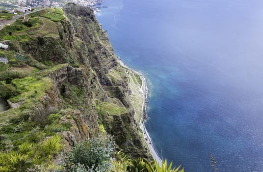 view from Miradouro do cabo Girao 550 meters above sea level to the west site near funchal on madeira island