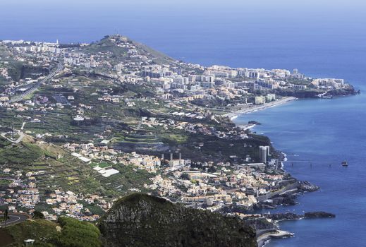 view from Miradouro do cabo Girao 550 meters above sea level to the skyline of funchal capital of madeira