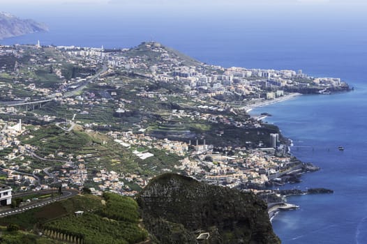 view from Miradouro do cabo Girao 550 meters above sea level to the skyline of funchal capital of madeira
