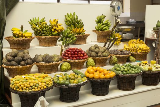 fresh fruit in the market hall of Funchal in Madeira portugal island