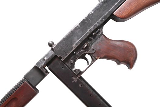 Old USA submachine gun isolated on white background