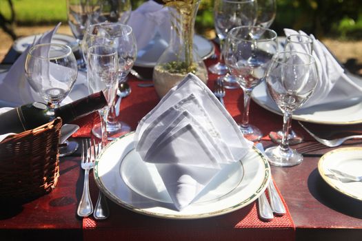 The served table at restaurant in garden