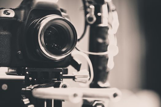 detail of Video camera , film crew production, behind the scenes background