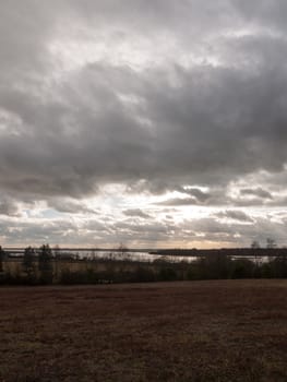 moody skyline clouds over autumn farm field ; essex; england; uk