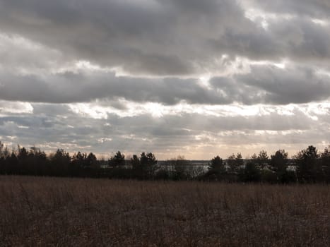 moody skyline clouds over autumn farm field ; essex; england; uk