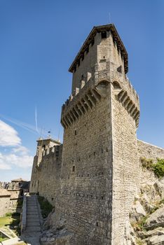 View of the fortress on the rock of San Marino Republic