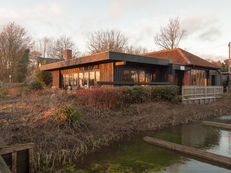 flatford mill nature reserve trust building cafe empty sunset; essex; england; uk