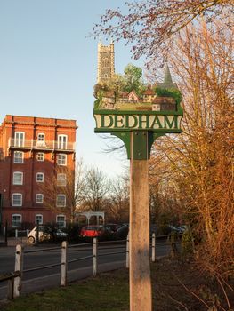 dedham village sign post special essex country; essex; england; uk