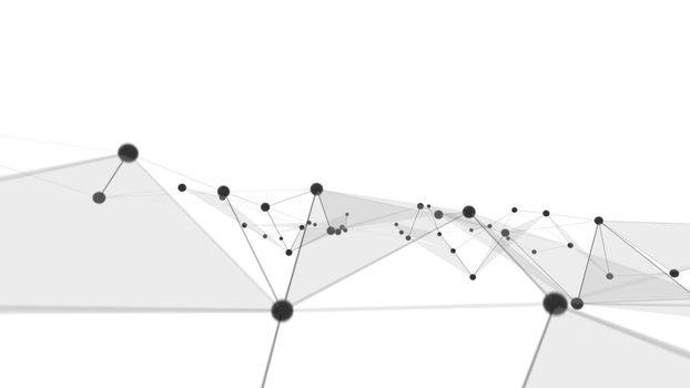 Concept of Network. Internet communication of lines, polygons and dots. 3d illustration.