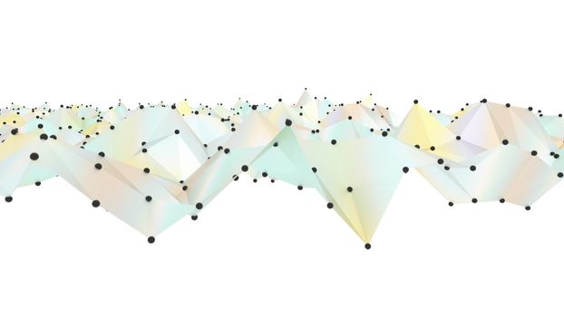 Concept of Network, Internet Communication. The black points are connected by lines and color polygons. 3D Illustration