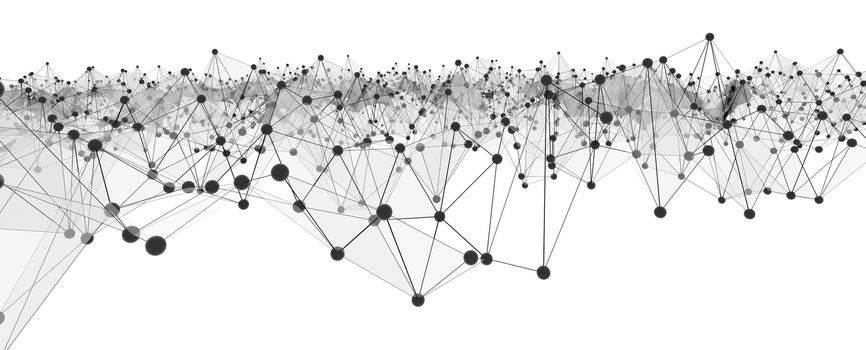 Concept of Network. Internet communication of lines, polygons and dots. 3d illustration.