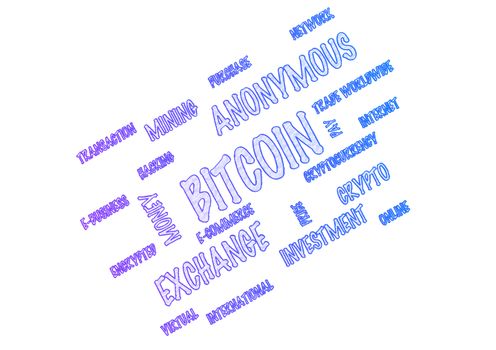 Word Cloud on a white background - Bitcoin. 3D illustration.