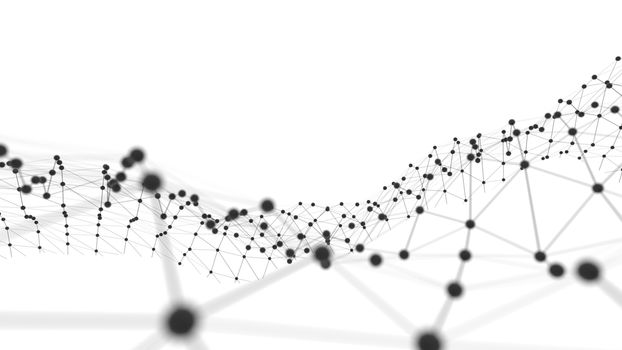 Concept of Network. Internet communication of lines, polygons and dots. 3d illustration.