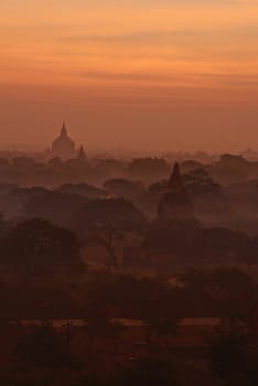 pagoda field in bagan myanmar in the morning