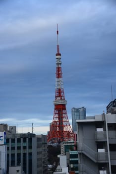 tokyo tower with cloudy sky