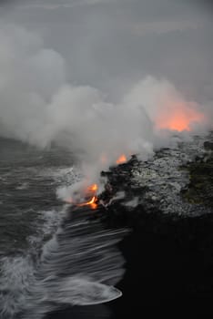 Lava entry to ocean at Big Island, Hawaii