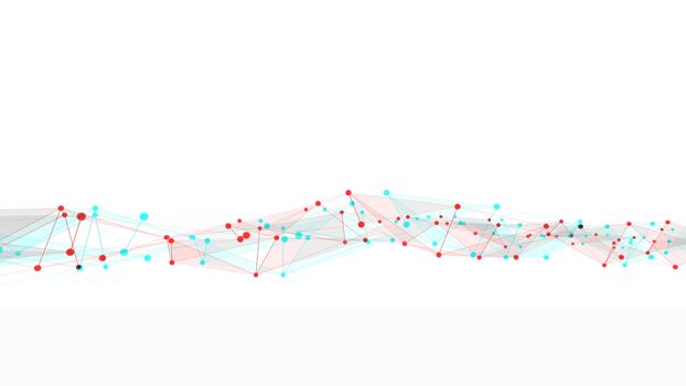 Concept of networks, science, technology or business. The points are connected by lines and transparent triangles. Large data array. 3d illustration with anaglyph effect