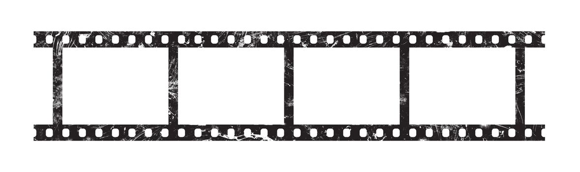 Close up six frames of classical 35 mm film strip isolated on white background