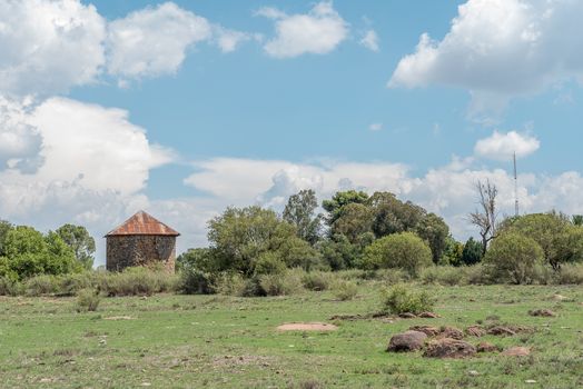 A farm scene with an old storage building near Verkeerdevlei in the Free State Privince of South Africa