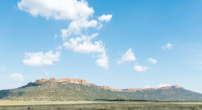 A farm scene on the R709-road near Excelsior, a small town in the Free Strate Province of South Africa. The Koranna Mountain is in the back