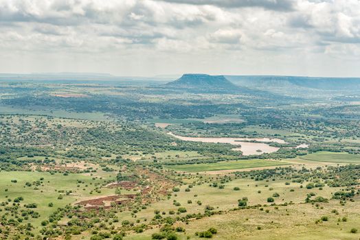 The view towards the North-East from the Koranna Mountain near Excelsior. An erosion gorge and dam are visible