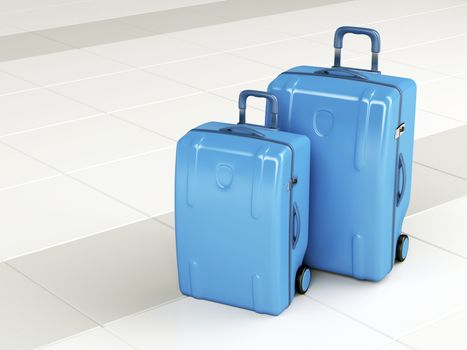 Blue travel bags at the airport 
