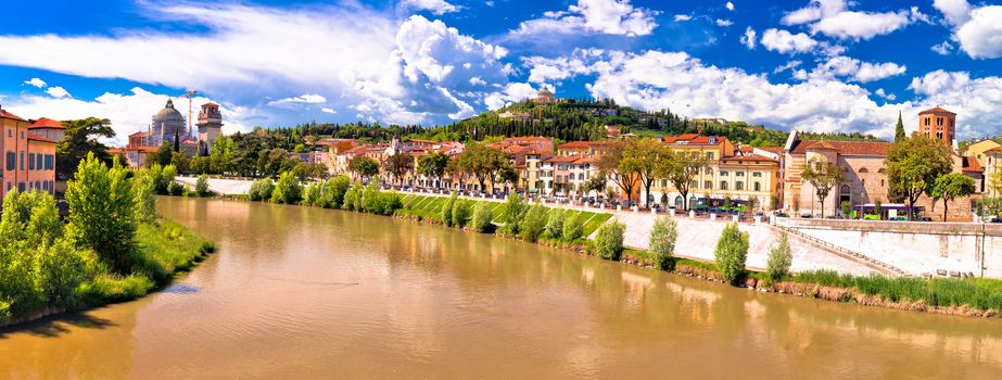 Verona cityscape from Adige river bridge panoramic view, Veneto region of Italy