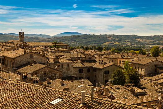 A cityscape of medieval houses of Gubbio Italy