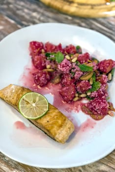 Grilled Salmon with raspberry top with lime 