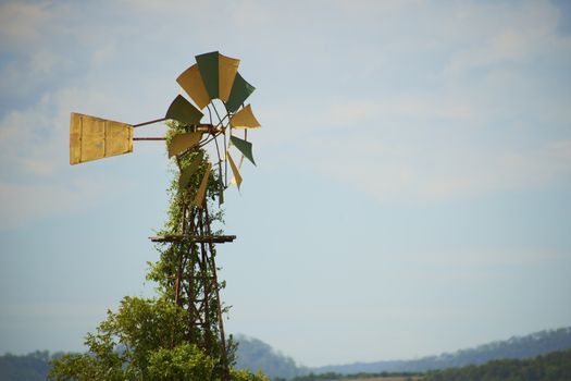 Australian windmill in the countryside of Queensland, Australia.