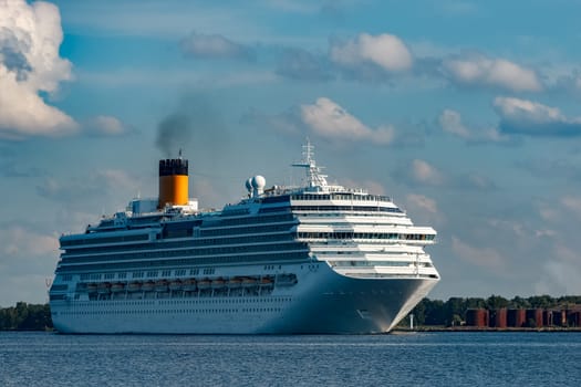 Large royal cruise liner on the way. Travel and spa services