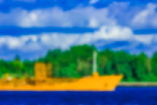 Cargo ship - soft lens bokeh image. Defocused background