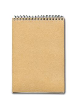 Spiral closed notebook mockup, brown paper cover, isolated on white