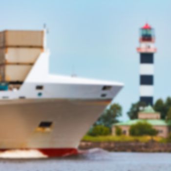 Cargo ship - soft lens bokeh image. Defocused background