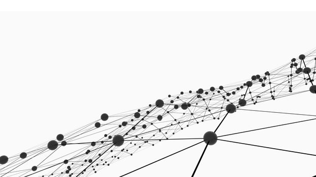 Concept of Network. Internet communication of lines, polygons and dots. 3d illustration.