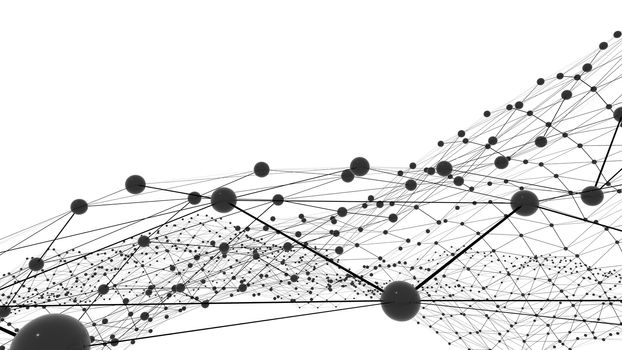 Concept of Network. Internet communication of lines, polygons and dots. 3d illustration.