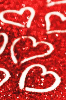 Happy Valentine's day card with hearts on glitter background