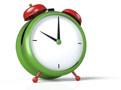 Closeup view of colorful alarm clock on white background. 10 O'Clock, am or pm. 3D rendering